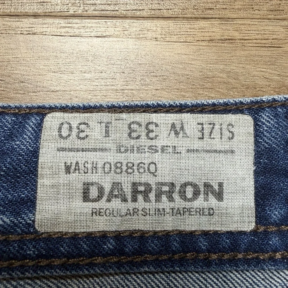 Diesel Darron Jeans Men 33x30 Blue Slim Tapered Medium Wash Distress Faded 0886Q - Picture 9 of 16